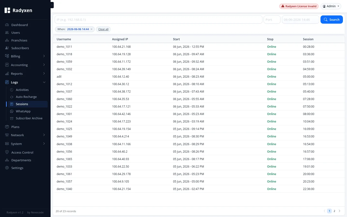 Session logs